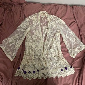 Cream Lace Shawl Cardigan